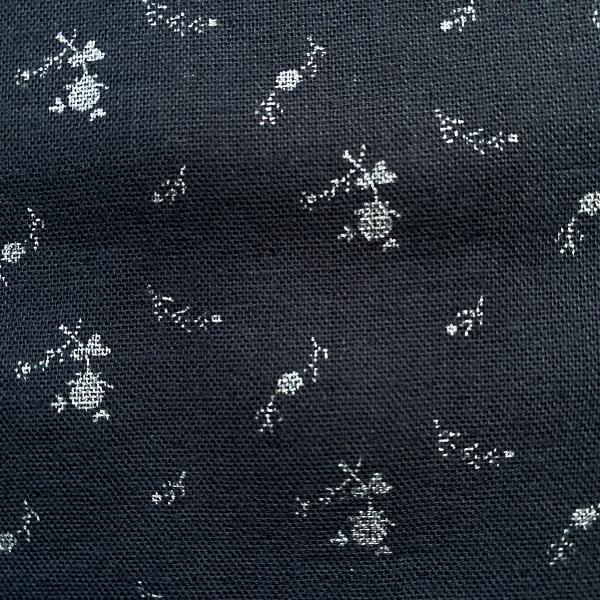 Navy blue double gauze fabric with silver flowers