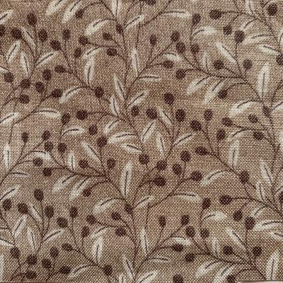 Tissu feuillages et baies marron