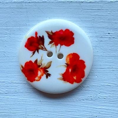 Bouton 4 cm fleurs rouges