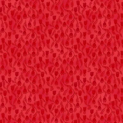 Tissu faux uni fleurs rouges
